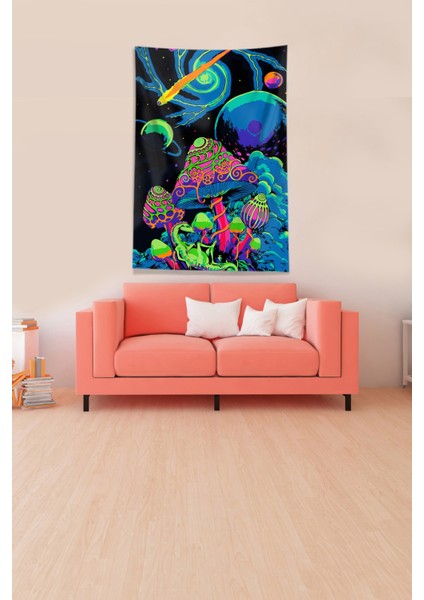 Multirenk Mushroom Mantar Leke Tutmaz Kadife Kumaş Duvar Örtüsü Duvar Halısı Tapestry