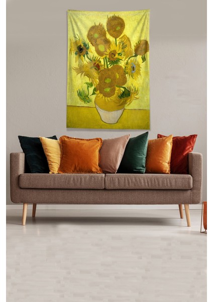 Sarı Van Gogh Sunflower Leke Tutmaz Kadife Kumaş Duvar Örtüsü Duvar Halısı Tapestry modelleri