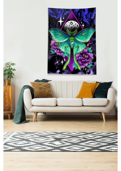 Multirenk Butterfly Kelebek Leke Tutmaz Kadife Kumaş Duvar Örtüsü Duvar Halısı Tapestry