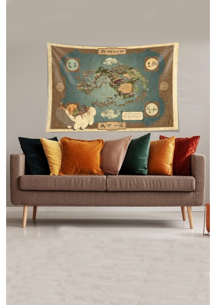 Mavi Avatar Dünya Haritası Leke Tutmaz Kadife Kumaş Duvar Örtüsü Duvar Halısı Tapestry
