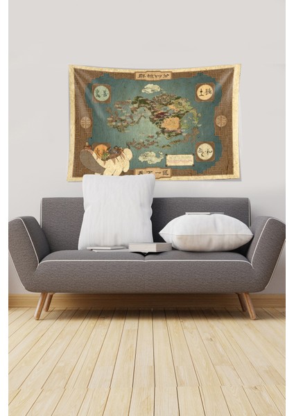 Mavi Avatar Dünya Haritası Leke Tutmaz Kadife Kumaş Duvar Örtüsü Duvar Halısı Tapestry