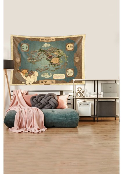 Mavi Avatar Dünya Haritası Leke Tutmaz Kadife Kumaş Duvar Örtüsü Duvar Halısı Tapestry