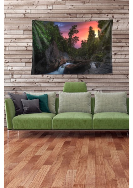 Çok Renkli Doğa Desenli Leke Tutmaz Kadife Kumaş Duvar Örtüsü Duvar Halısı Tapestry modelleri