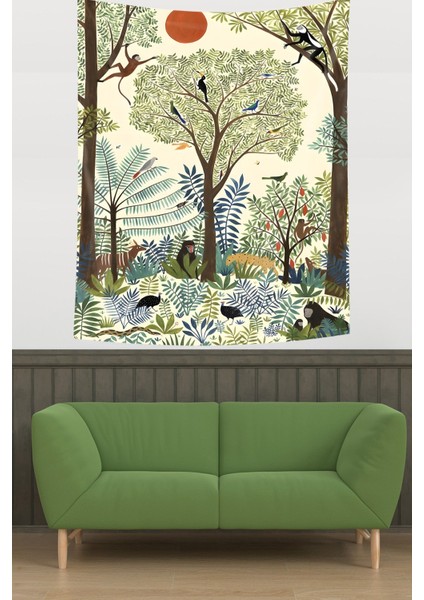 Egzotik Ormanda Kız Ve Hayvanlar Leke Tutmaz Kumaş Duvar Örtüsü Duvar Halısı Tapestry