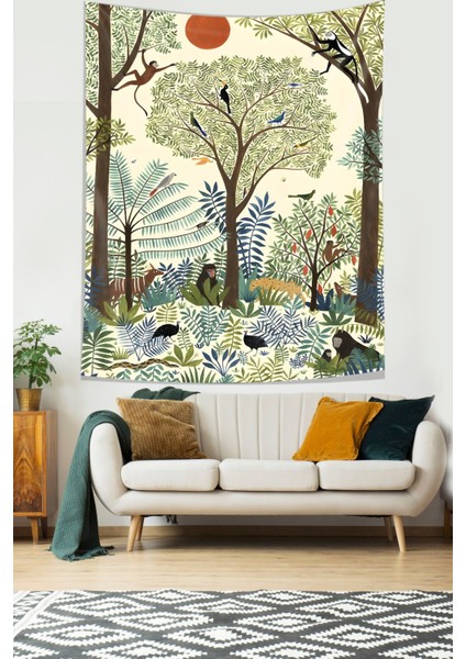 Egzotik Ormanda Kız Ve Hayvanlar Leke Tutmaz Kumaş Duvar Örtüsü Duvar Halısı Tapestry fiyatları