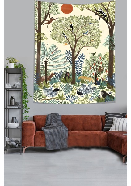 Egzotik Ormanda Kız Ve Hayvanlar Leke Tutmaz Kumaş Duvar Örtüsü Duvar Halısı Tapestry modelleri