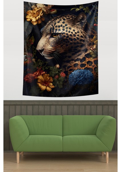 Çiçek Bahçesinin Içerisinde Kaplan Leke Tutmaz Kumaş Duvar Örtüsü Duvar Halısı Tapestry