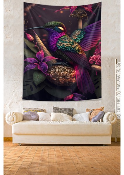 Dalın Üstündeki Rengarenk Ağaçkakan Kuşu Leke Tutmaz Kumaş Duvar Örtüsü Duvar Halısı Tapestry