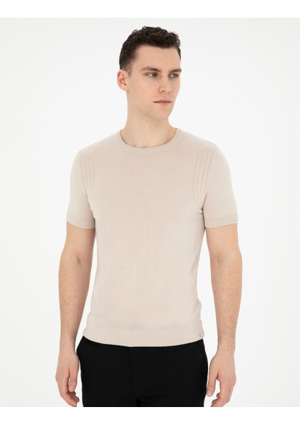 Erkek Bej Slim Fit Bisiklet Yaka Triko Tişört 50288845-VR011 modelleri