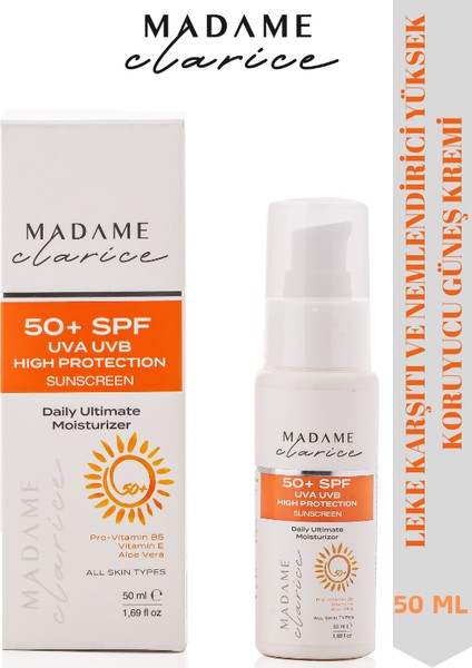 Güneş Kremi Yüksek Koruma SPF50 +Aloe Vera +Vitamin E + Pro B5 Vitamin