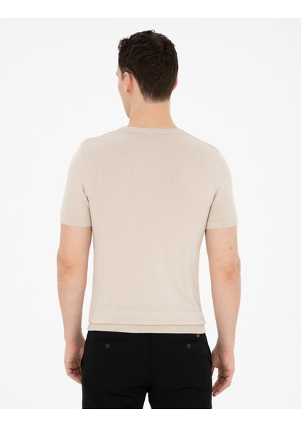 Erkek Bej Slim Fit Bisiklet Yaka Triko Tişört 50288845-VR011 indirimleri