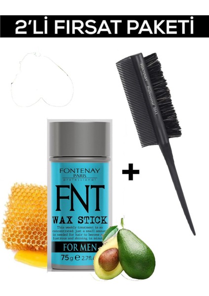 Hair Wax Stick 75GR For Men + Profesyonel Topuz Krepe Şiş Tarak 3043 2'li Set
