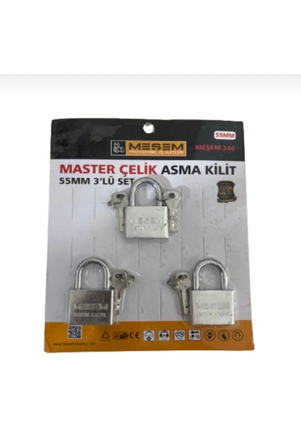 Meşem Master Çelik Asma Kilit 55 mm 3’lü Set