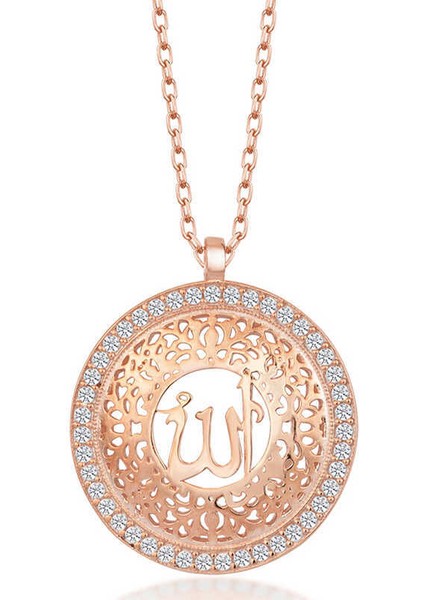 Gümüş Rose Allah Yazılı Kadın Kolye