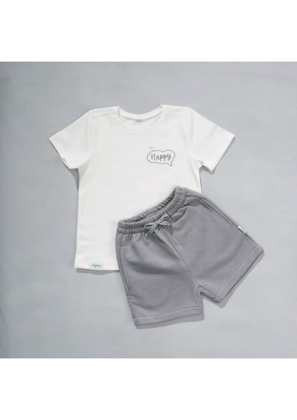 2li Organik Pamuk T-Shirt Şort Takım( 0-4 Yaş) - Duman Gri