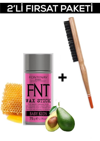 Hair Wax Stick 75GR For Kids + Profesyonel Topuz Fırçası 3033 2'li Set