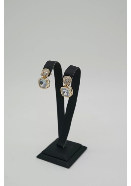 Atagülcollection Zirkon Tek Taş Gold Renk Çelik Küpe