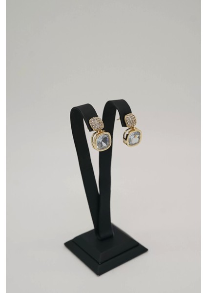 Atagülcollection Zirkon Tek Taş Gold Renk Çelik Küpe