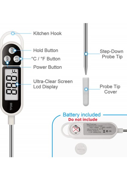 Gıda Termometresi TP300 Dijital Mutfak Termometresi Et Pişirme Için Gıda Sondası Barbekü Elektronik Fırın Mutfak Gereçleri (Yurt Dışından)