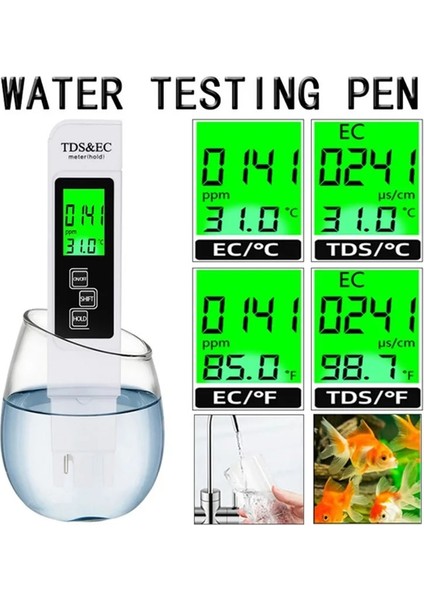 Mavi Stil Profesyonel Test Cihazı Su Sayacı Tds Ec Sıcaklık Ölçer Dijital LCD Su Test Kalemi Saflık Filtresi Su Si (Yurt Dışından)