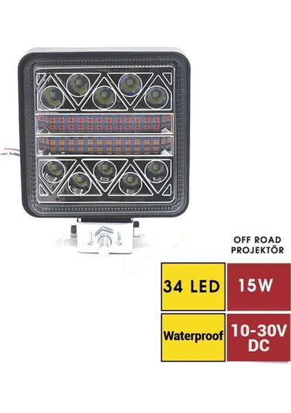 Off-Road Projektör 10V-30V 34 LED Kare Sarı-Beyaz-