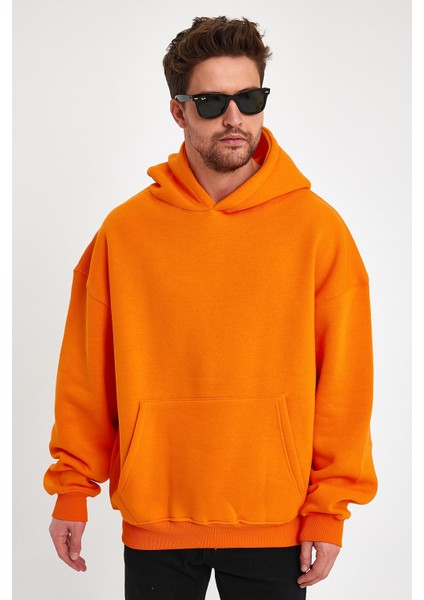Turuncu Hoodie, Oversize Sweatshirt, Erkek Hoodie, Kanguru Cep Kapüşonlu modelleri
