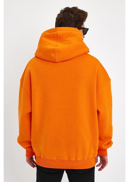 Turuncu Hoodie, Oversize Sweatshirt, Erkek Hoodie, Kanguru Cep Kapüşonlu fırsatları