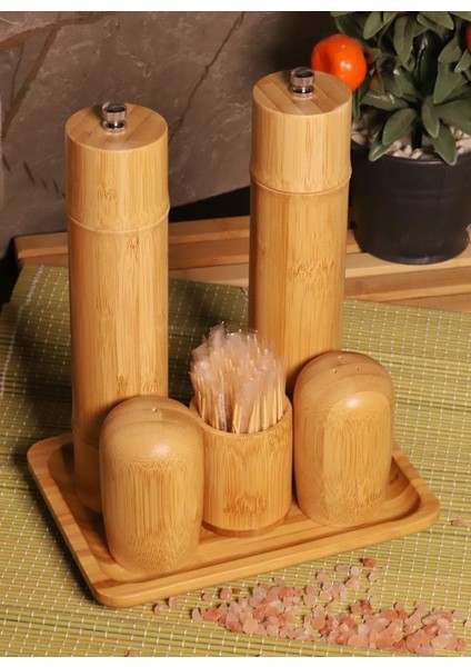 Madras Standlı Tuzluk Biberlik Öğütücü Değirmen Seti Büyük 6 Parça