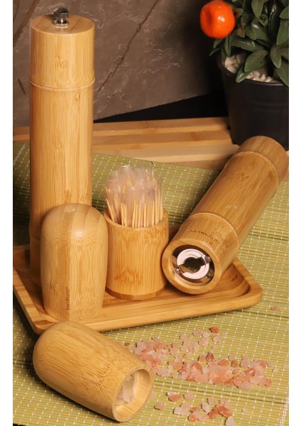 Madras Standlı Tuzluk Biberlik Öğütücü Değirmen Seti Büyük 6 Parça modelleri