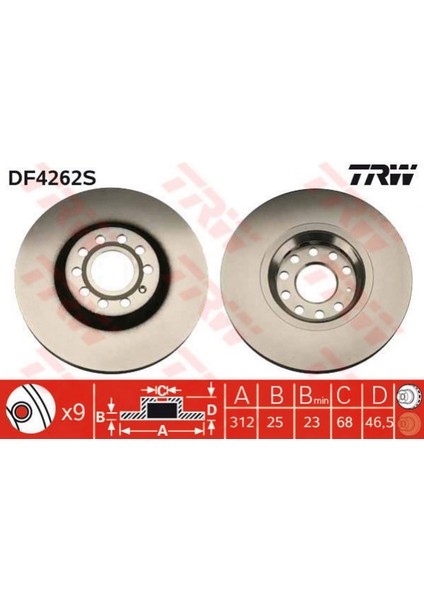 Ön Fren Aynasi Passat 1.6-1.9tdi-2.0-1.8t 00/5.05 A4 01 A6 97SUPERB 02 Exeo 09 312X25X10DLXHAVALI x 313105