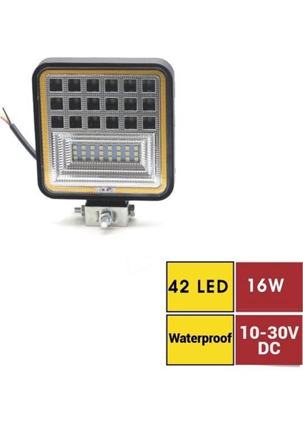 Off-Road 10-30V 42LED Kare Sarı-Beyaz