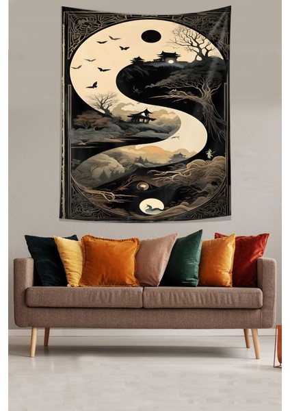 Gökyüzü Kuşlar ve Ağaçlar Leke Tutmaz Kumaş Duvar Örtüsü Duvar Halısı Tapestry modelleri