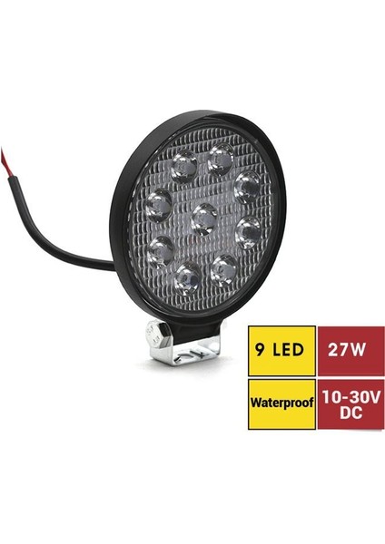 Çalışma Lambası 10V-30V 27W 9ledli Yuvarlak