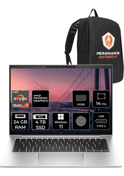 Elitebook 845 G10 Amd Ryzen 7 7840U 24GB 4tb SSD 14'' Fhd+ W11H Taşınabilir Bilgisayar 8A3T0EA & Per4 Çanta 8A3T0EAP315