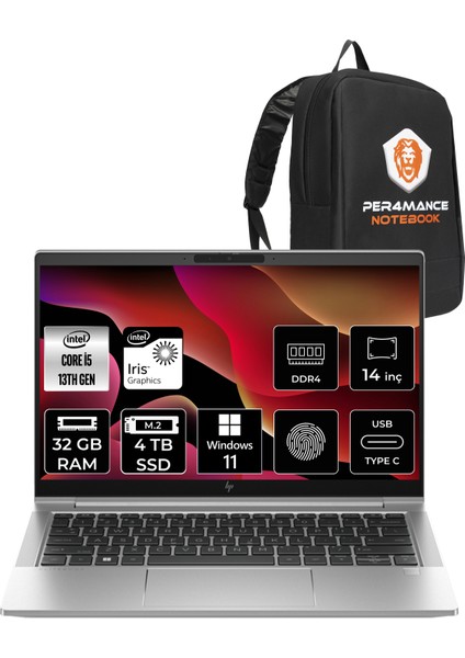 Elitebook 640 G10 Intel Core I5 1335U 32GB 4tb SSD 14'' Fhd W11P Taşınabilir Bilgisayar 8A570EA & Per4 Çanta 8A570EAP430