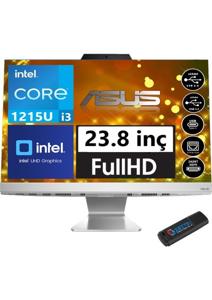 A3402WBAK-WPC007M Intel Core İ3-1215U 8gb 512GB SSD Fhd 23.8'' Windows11Pro All-In-One Masaüstü Bilgisayar WPC007MW03+ZETTAUSBBELLEK