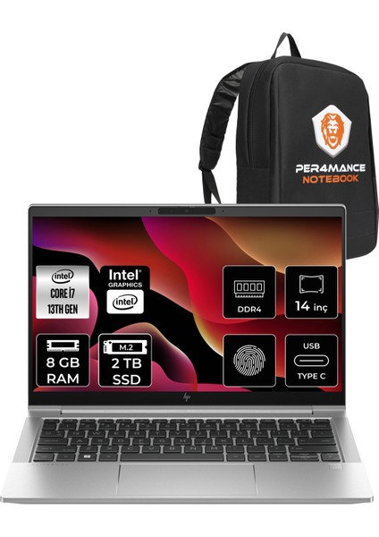 Elitebook 640 G10 Intel Core I7 1355U 8gb 2tb SSD 14'' Fhd Fdos Taşınabilir Bilgisayar 8A571EA & Per4 Çanta 8A571EAP304