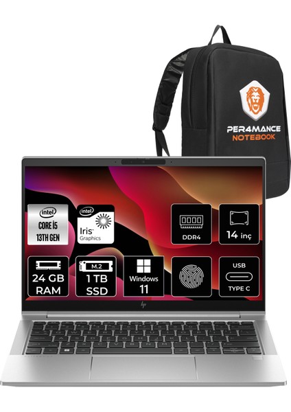 Elitebook 640 G10 Intel Core I5 1335U 24GB 1tb SSD 14'' Fhd W11P Taşınabilir Bilgisayar 8A570EA & Per4 Çanta 8A570EAP423