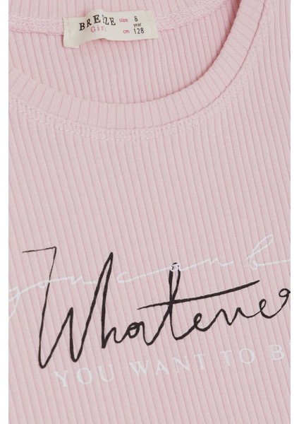 Kız Çocuk Tişört Yazı Baskılı Fitilli 8-14 Yaş, Pembe modelleri