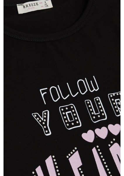 Kız Çocuk Tişört Taşlı Yazı & Kalp Baskılı 8-14 Yaş, Siyah modelleri