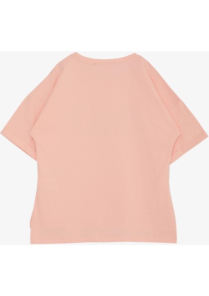 Kız Çocuk Tişört Smile Yazı Baskılı Taşlı 9-16 Yaş, Somon indirimleri