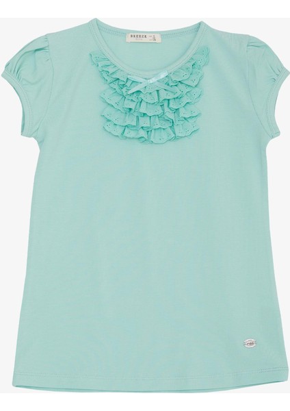 Kız Çocuk Tişört Güpürlü 4-8 Yaş, Su Yeşili