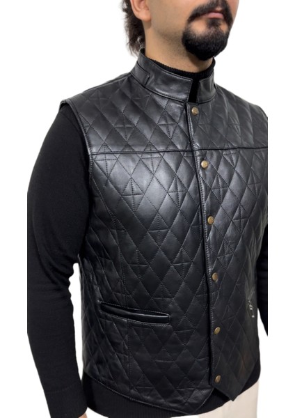 Erkek Baklava Desenli Hakiki Deri Yelek fiyatları