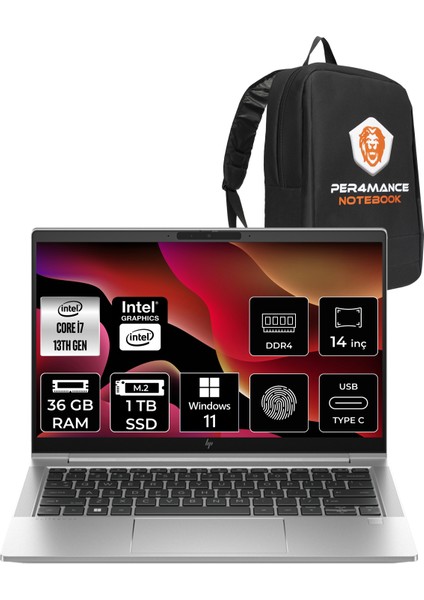 Elitebook 640 G10 Intel Core I7 1355U 36GB 1tb SSD 14'' Fhd W11P Taşınabilir Bilgisayar 8A571EA & Per4 Çanta 8A571EAP433