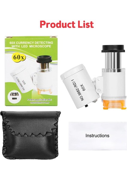 Beyaz Stil Mini Cep Mikroskop Seti 60X Laboratuvar El Mikroskobu Akülü Mikroskop LED Işık ile Çocuk Bilim Microscop (Yurt Dışından)