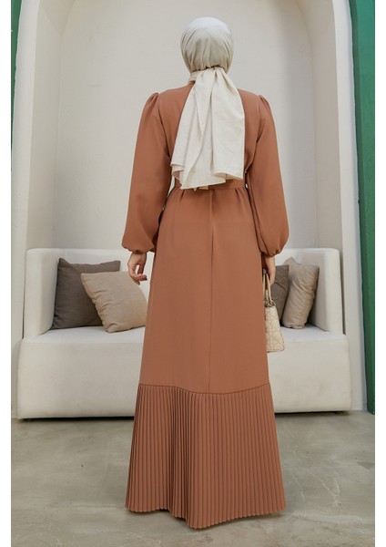 Etek Ucu Pileli Elbise - Camel modelleri
