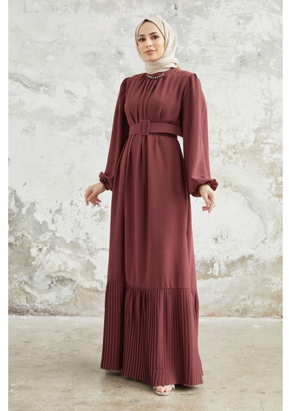 Etek Ucu Pileli Elbise - Gül Kurusu fiyatları