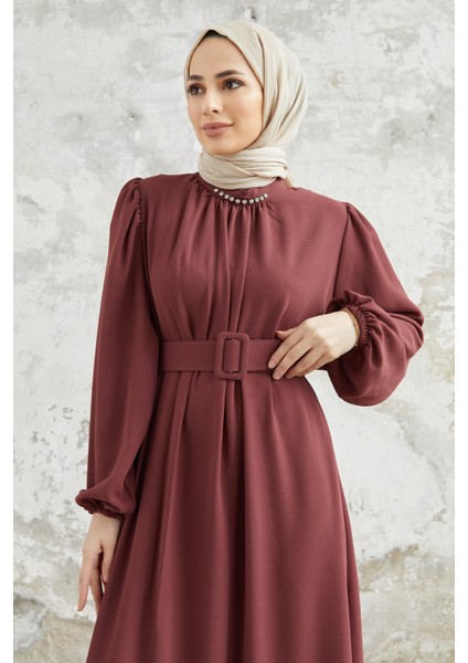 Etek Ucu Pileli Elbise - Gül Kurusu fırsatları