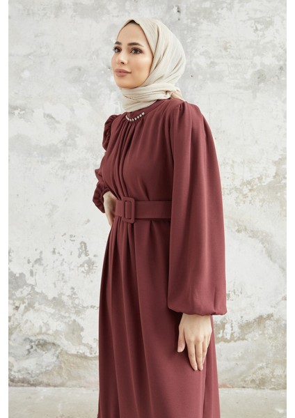 Etek Ucu Pileli Elbise - Gül Kurusu indirimleri