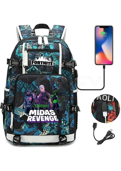 25 Fortnites Çok Fonksiyonlu USB Şarj Sırt Çantası Moda Sırt Çantası Okul Erkek Sırt Çantası Yüksek Kapasiteli Su Geçirmez Seyahat Çantası (Yurt Dışından)